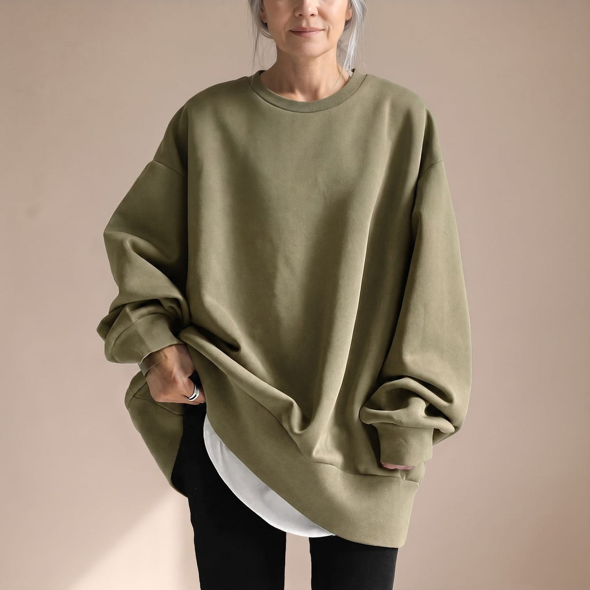 Oversized tuniektrui voor dames met verlaagde schouders en ronde hals