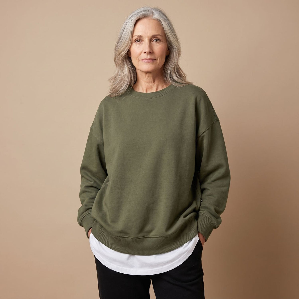 Oversized tuniektrui voor dames met verlaagde schouders en ronde hals