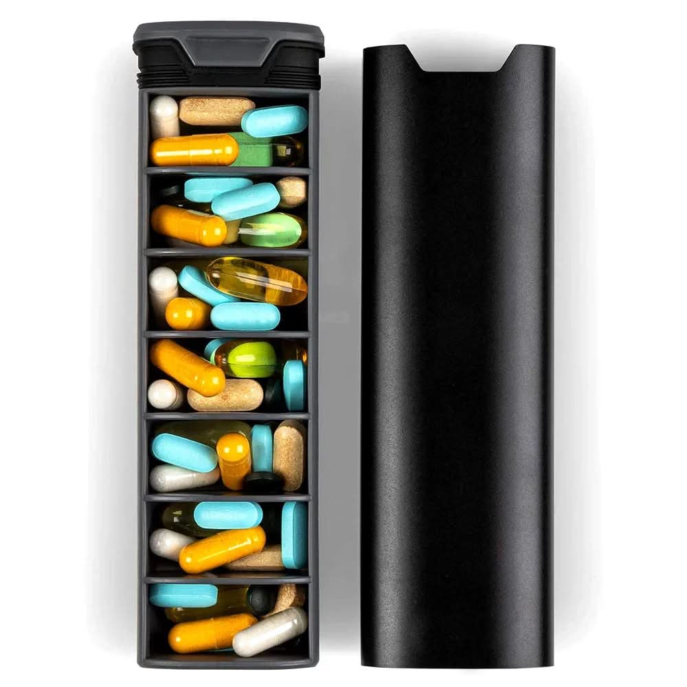 Pillenorganizer met 7 vakken – Compact en duurzaam, afgedichte constructie, gegraveerde dagen van de week