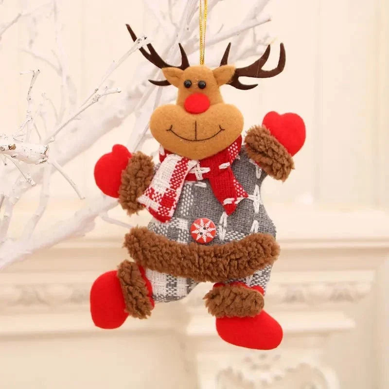 Pluche kersthangers met bungelende beentjes en kerstfiguren