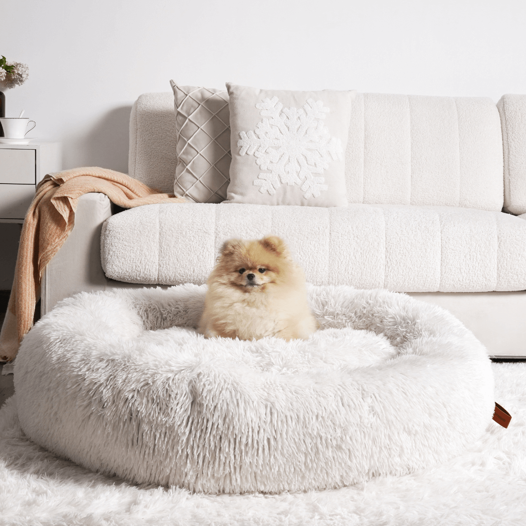 Pluizige angstverminderende donut hondenmand voor alle honden