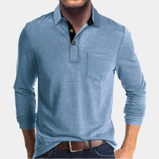 Polo shirt voor heren met lange mouwen en borstzak