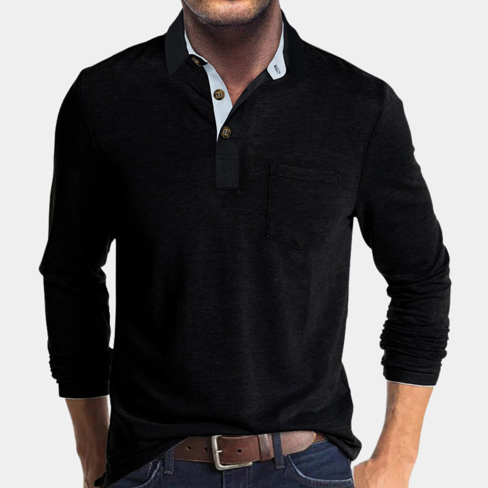Polo shirt voor heren met lange mouwen en borstzak