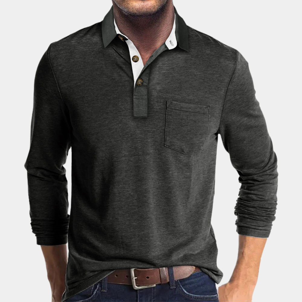 Polo shirt voor heren met lange mouwen en borstzak
