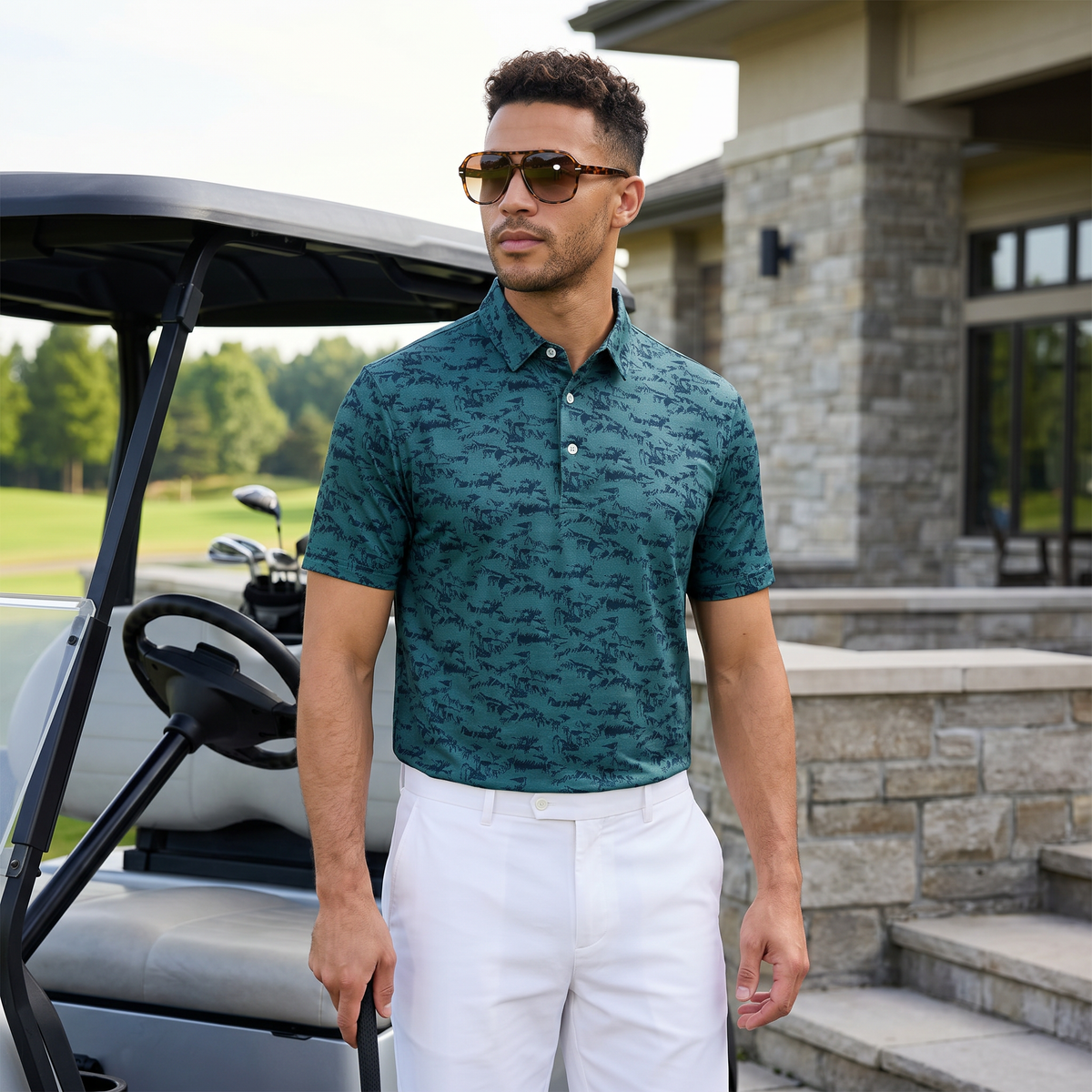 Poloshirt voor heren met melangeprint | Vochtafvoerend | UPF 50 | 4-way stretch