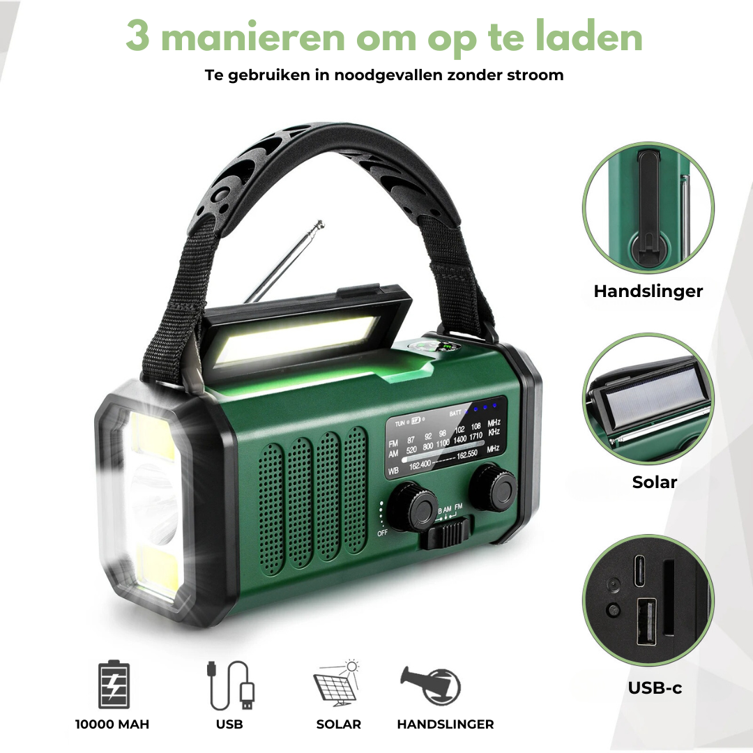 Professionele noodradio - Opwindbaar & zonne-energie - Krachtig en duurzaam