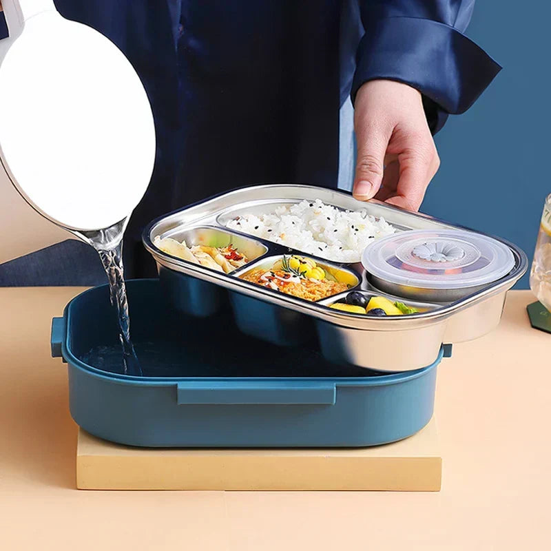 Roestvrijstalen thermo-lunchbox voor het warm of koud houden van gerechten met lekvrije vakken