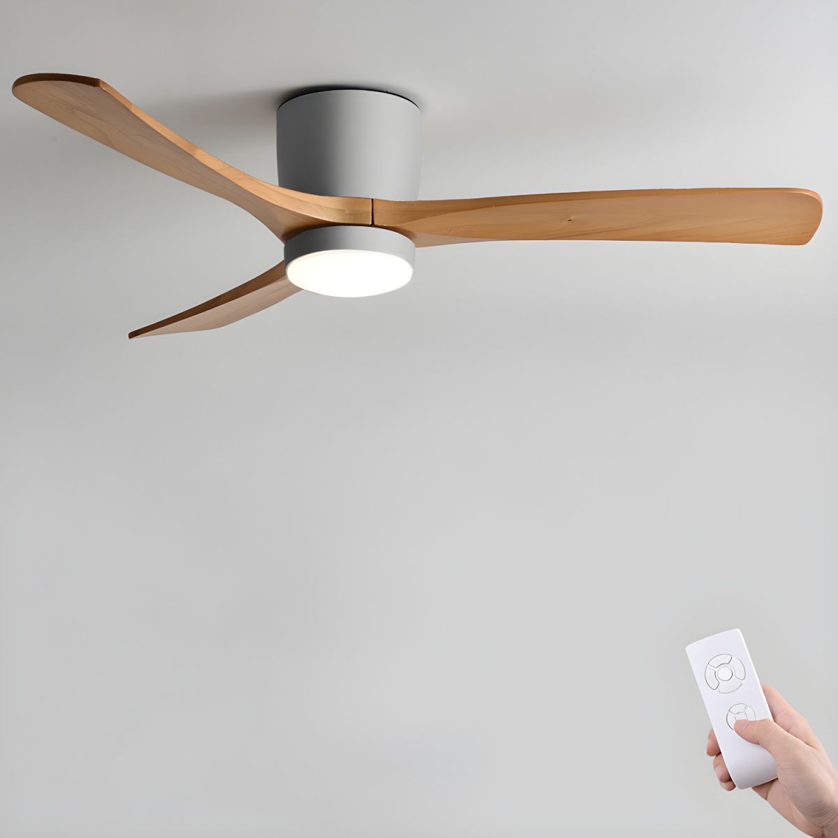 Scandinavische houten plafondventilator met ledverlichting en afstandsbediening