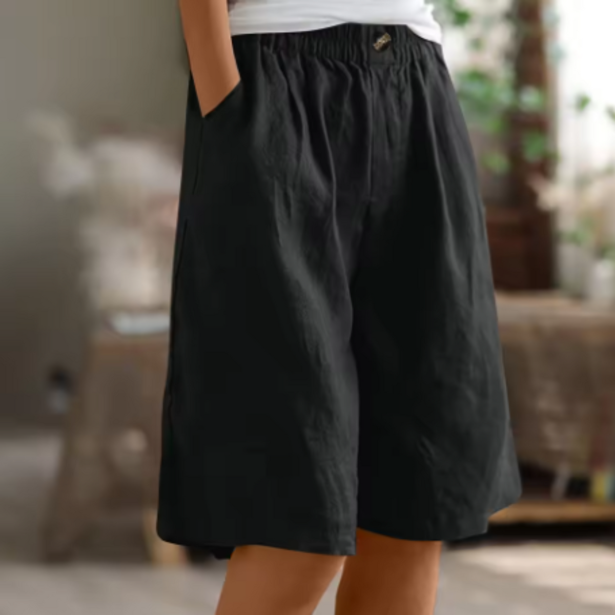 Shorts met hoge taille en wijde pijpen voor dames