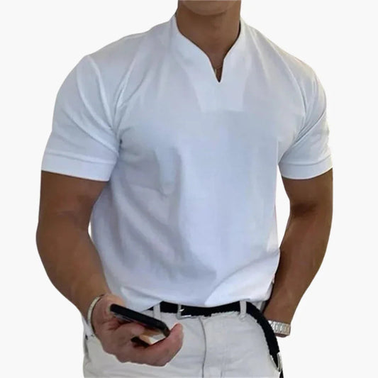 Slim fit heren T-shirt met korte mouwen en V-hals