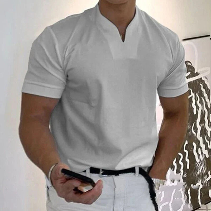 Slim fit heren T-shirt met korte mouwen en V-hals