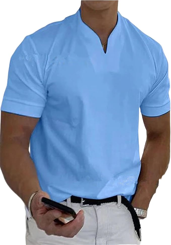 Slim fit heren T-shirt met korte mouwen en V-hals