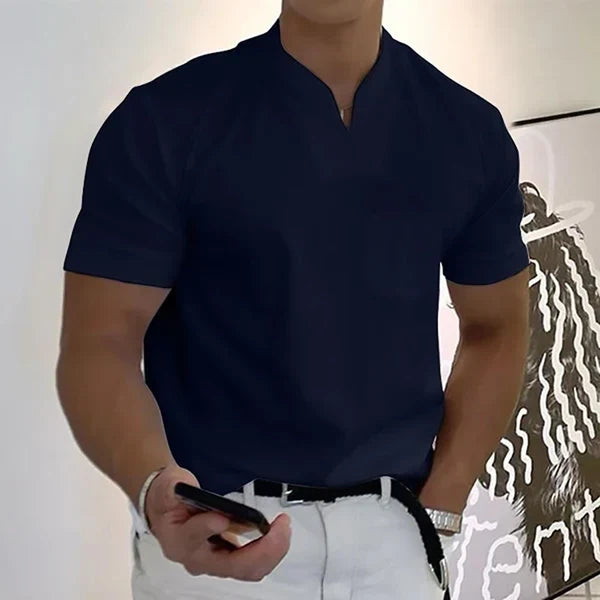 Slim fit heren T-shirt met korte mouwen en V-hals