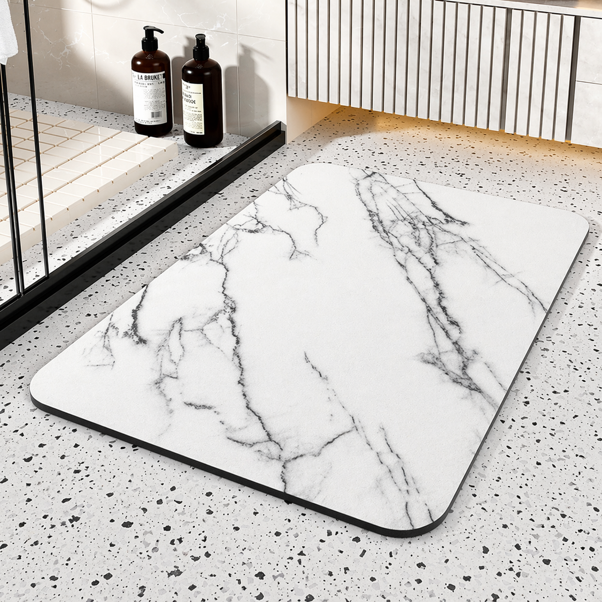 Sneldrogende diatomiet badmat met marmerpatroon - antislip