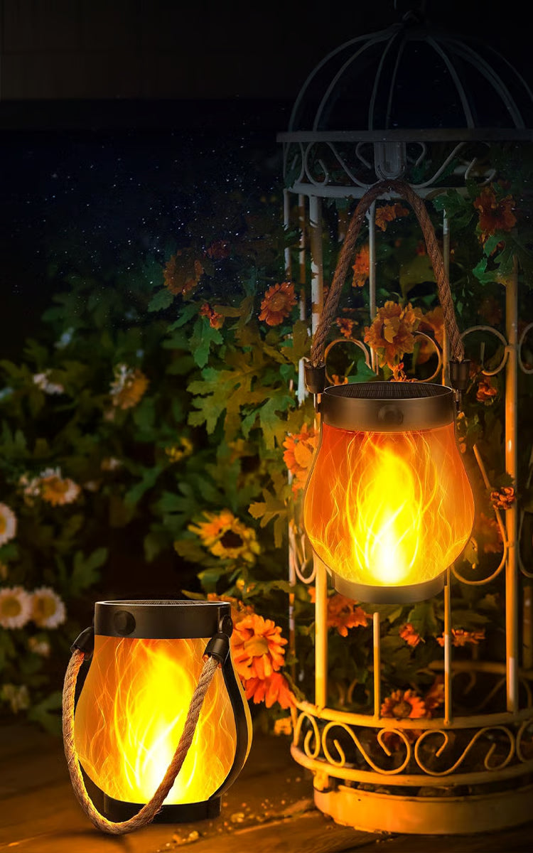 Solar lantaarn voor de tuin met vlameffect