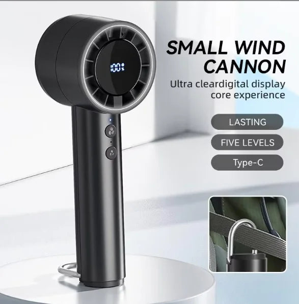 Stille snelle usb-handventilator – Draagbare kleine ventilator met led-display, krachtige luchtstroom en koelfunctie
