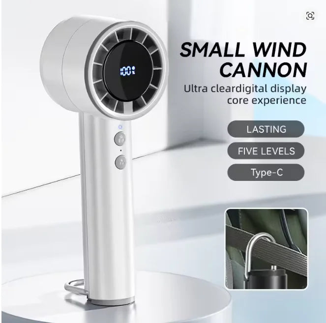 Stille snelle usb-handventilator – Draagbare kleine ventilator met led-display, krachtige luchtstroom en koelfunctie