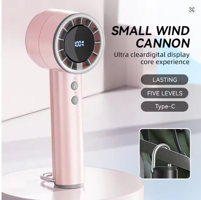 Stille snelle usb-handventilator – Draagbare kleine ventilator met led-display, krachtige luchtstroom en koelfunctie