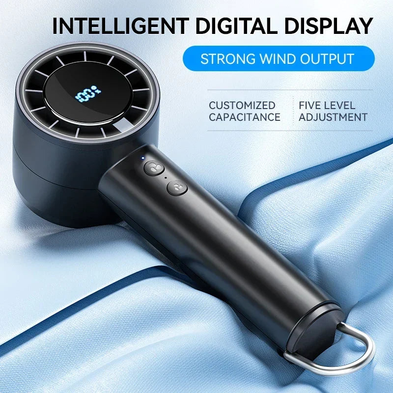 Stille snelle usb-handventilator – Draagbare kleine ventilator met led-display, krachtige luchtstroom en koelfunctie