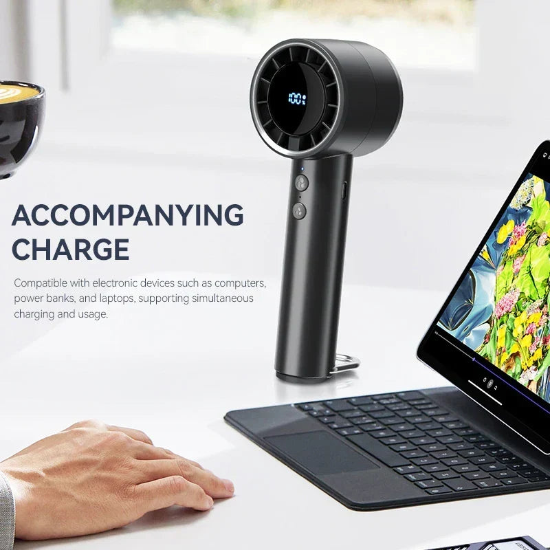 Stille snelle usb-handventilator – Draagbare kleine ventilator met led-display, krachtige luchtstroom en koelfunctie