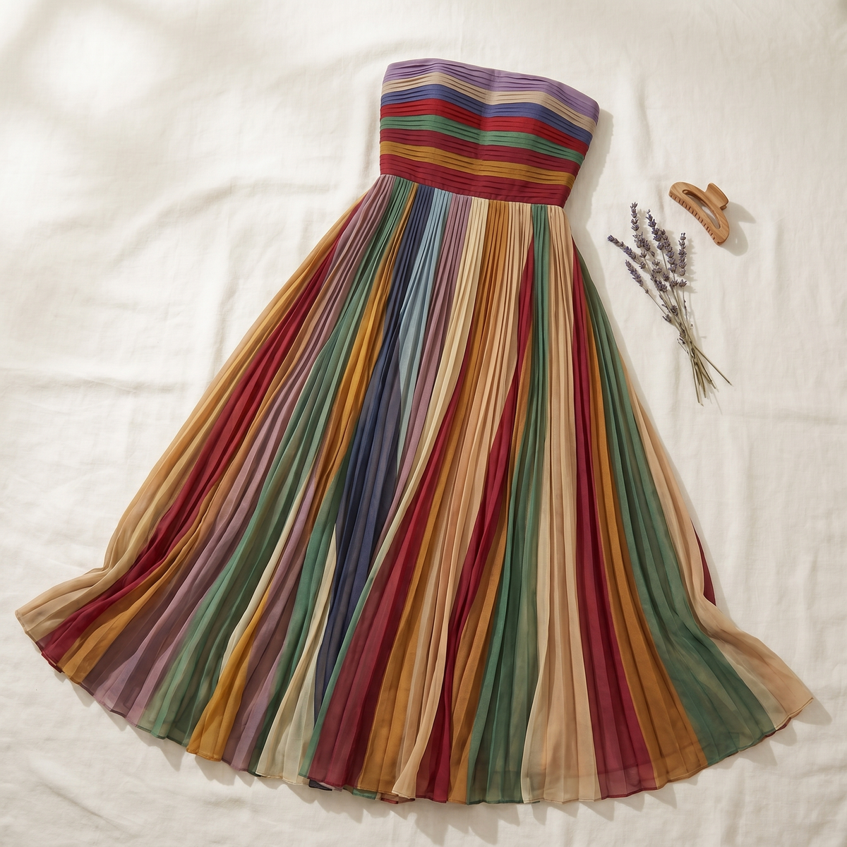 Strapless maxi-jurk voor dames met plooien | Comfortabele zomerjurk met soepelvallende pasvorm