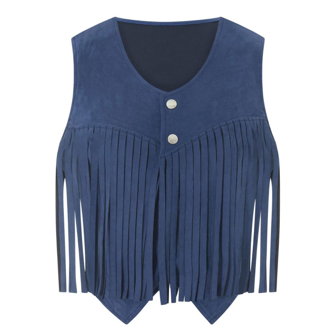 Suède gilet voor dames – Boho gilet met franjes en knoopdetails