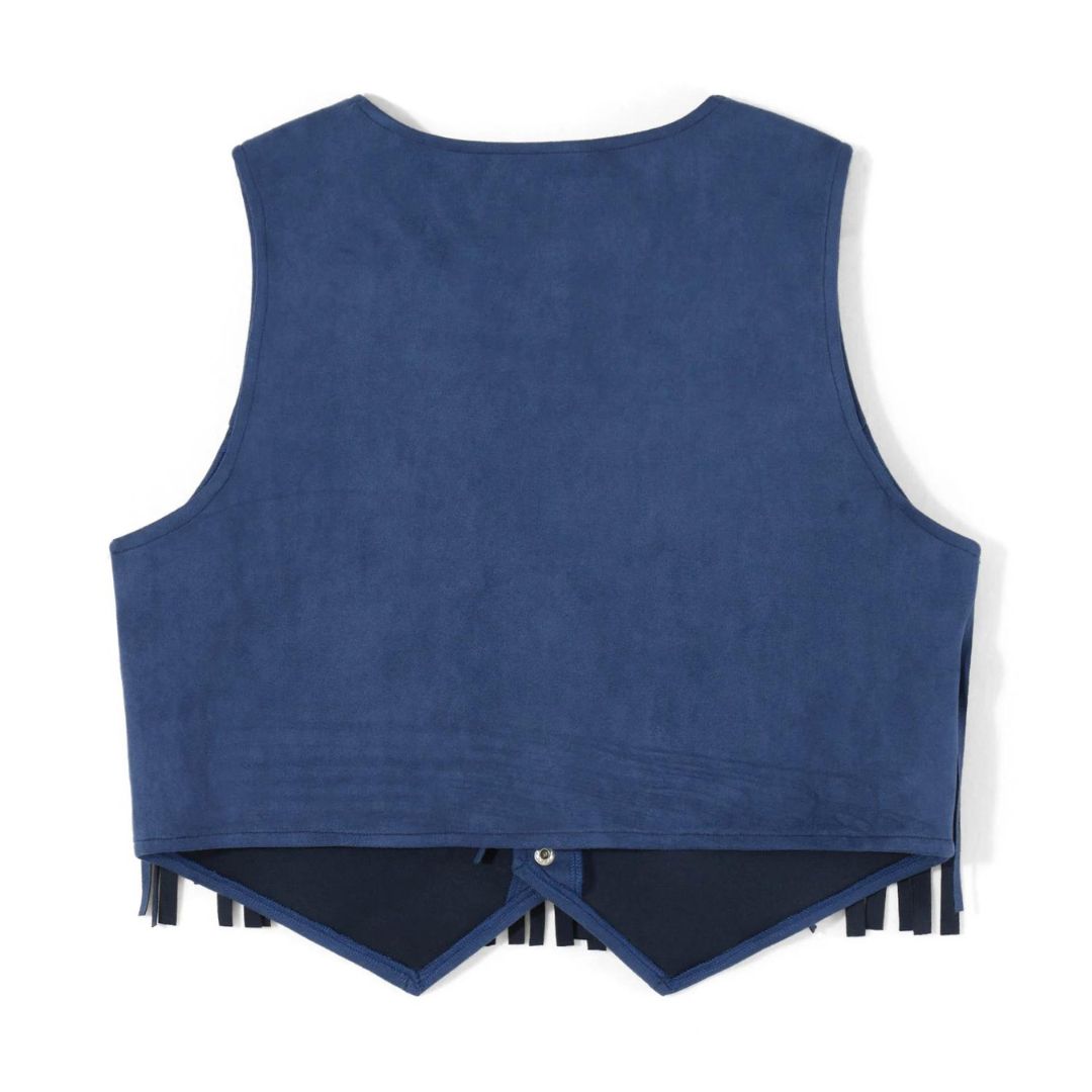 Suède gilet voor dames – Boho gilet met franjes en knoopdetails
