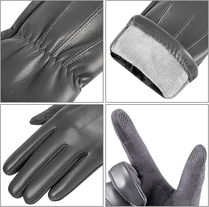 Suède-leren winterhandschoenen met touchscreensupport