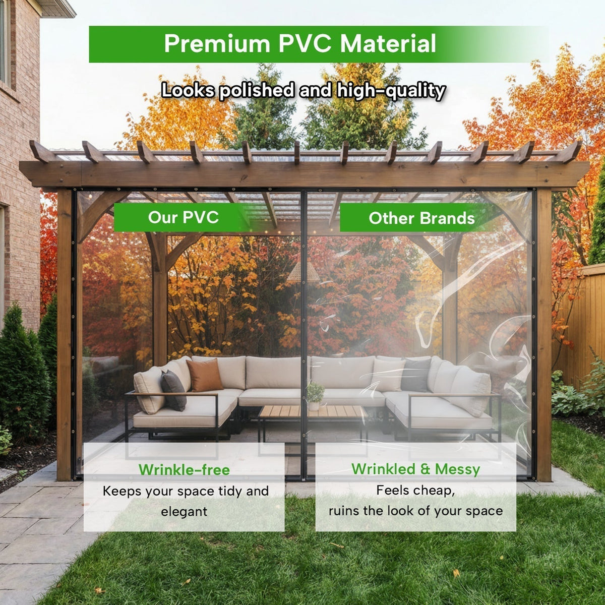 Transparant pvc weerbestendig beschermzeil met ogen voor overkappingen, prieëlen en veranda's, dikte 0,35 mm