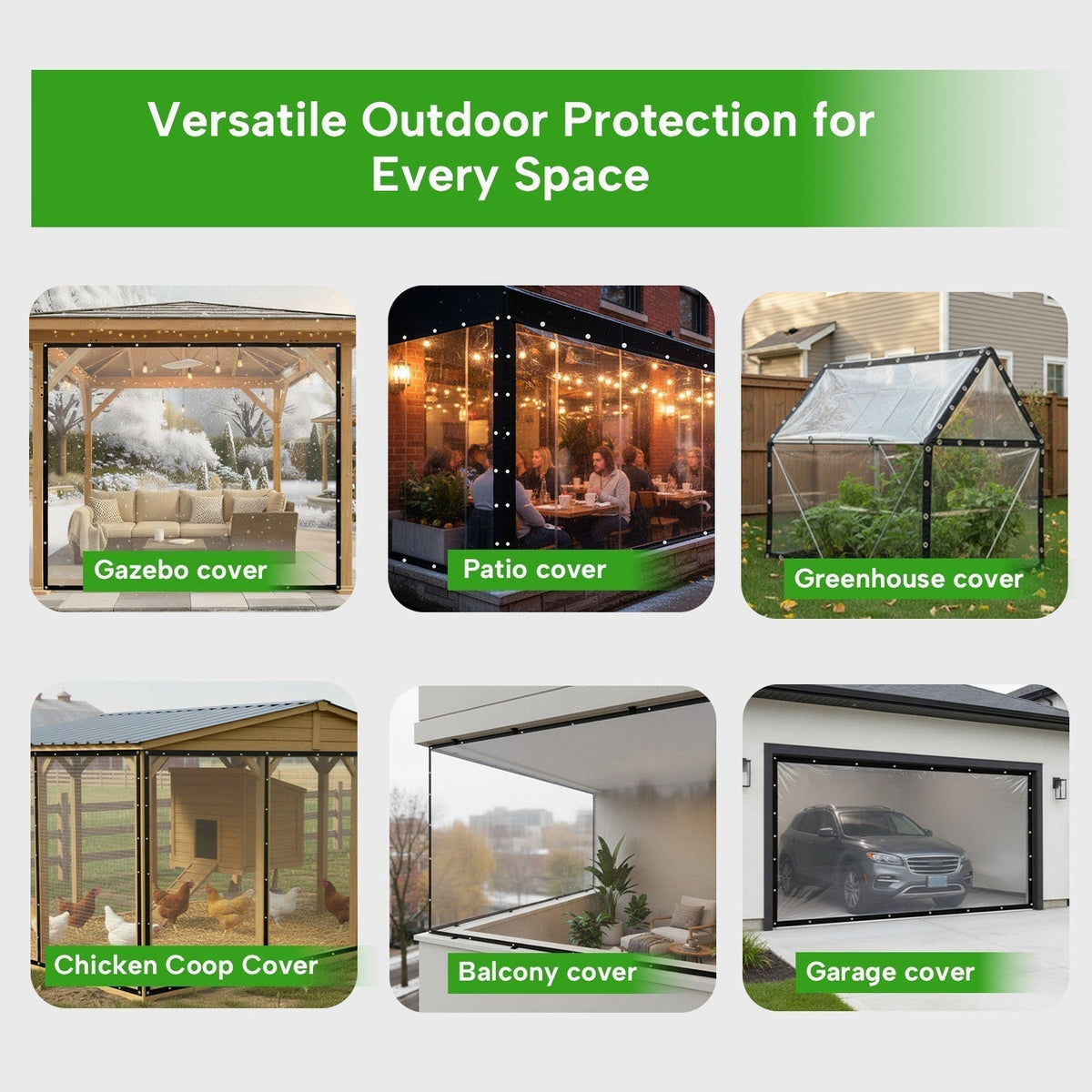 Transparant pvc weerbestendig beschermzeil met ogen voor overkappingen, prieëlen en veranda's, dikte 0,35 mm