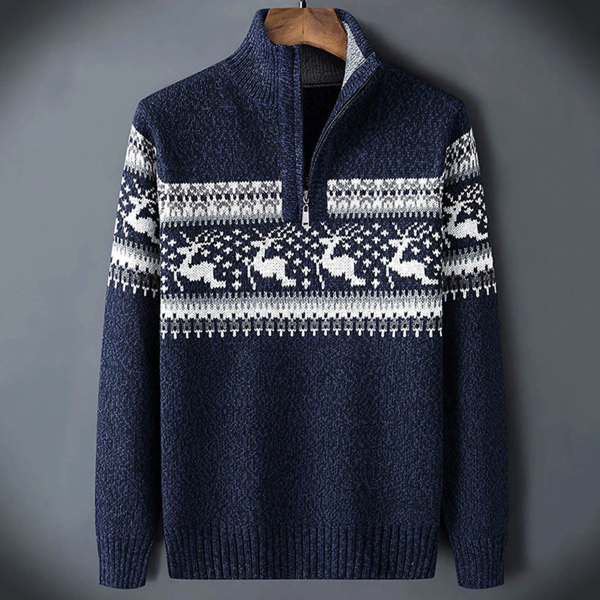 Trui met halve rits en Fair Isle-motief