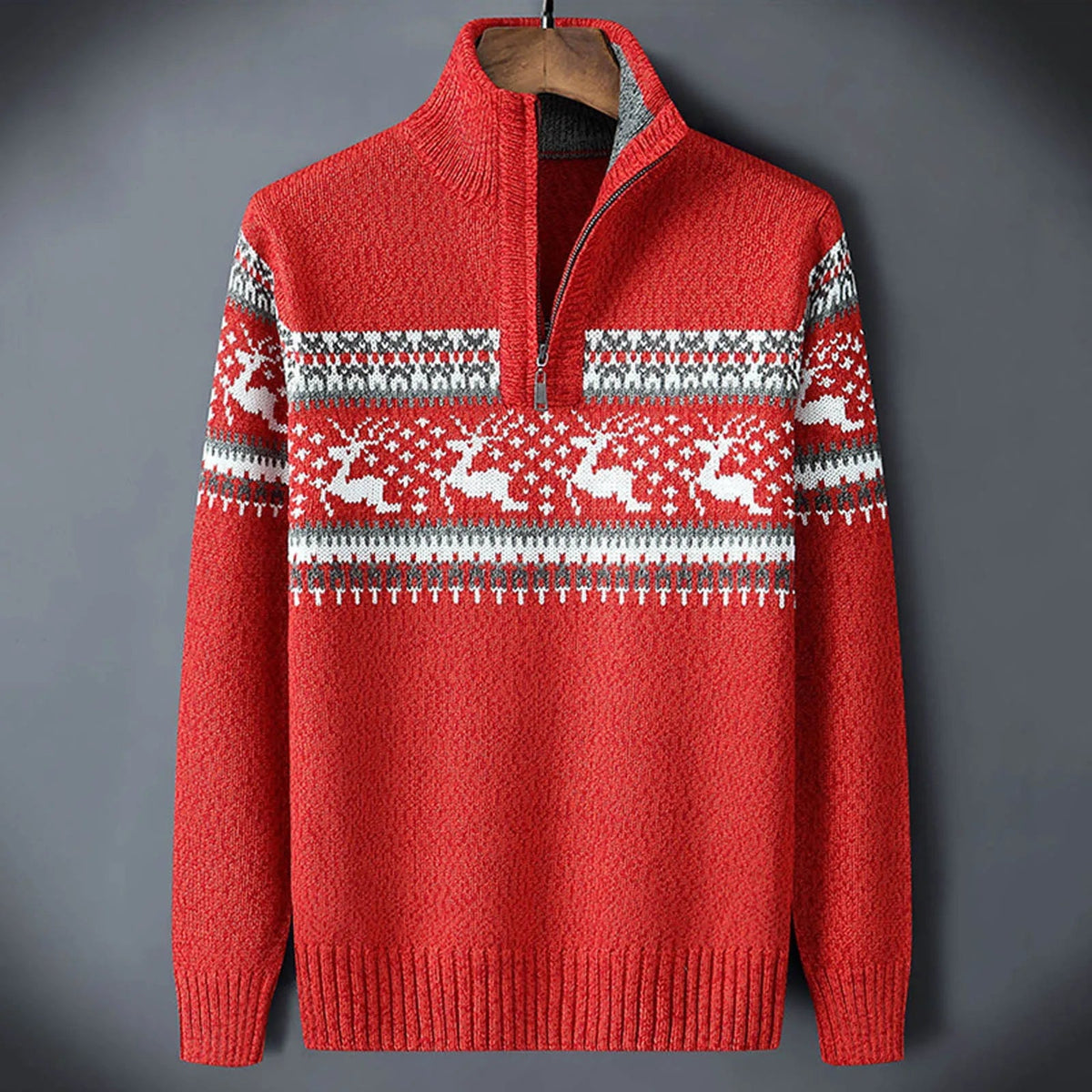 Trui met halve rits en Fair Isle-motief