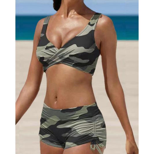 Tweedelig badpak voor dames met gerimpelde short