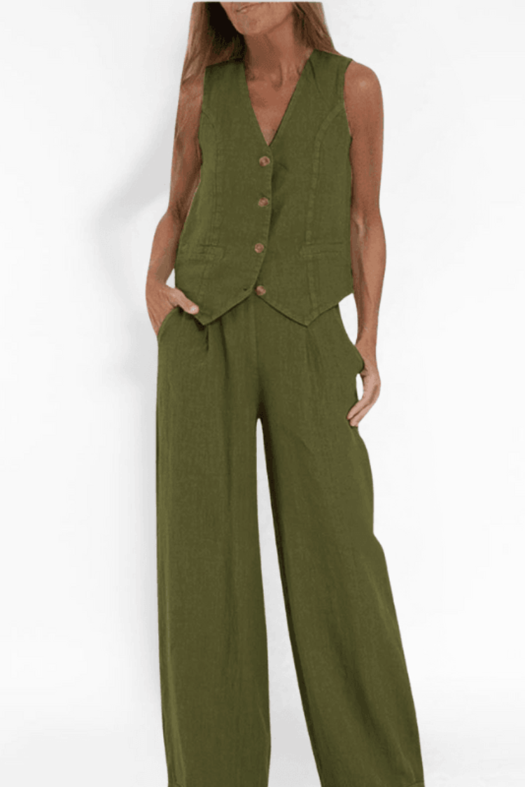 Tweedelige mouwloze dames set met V-hals