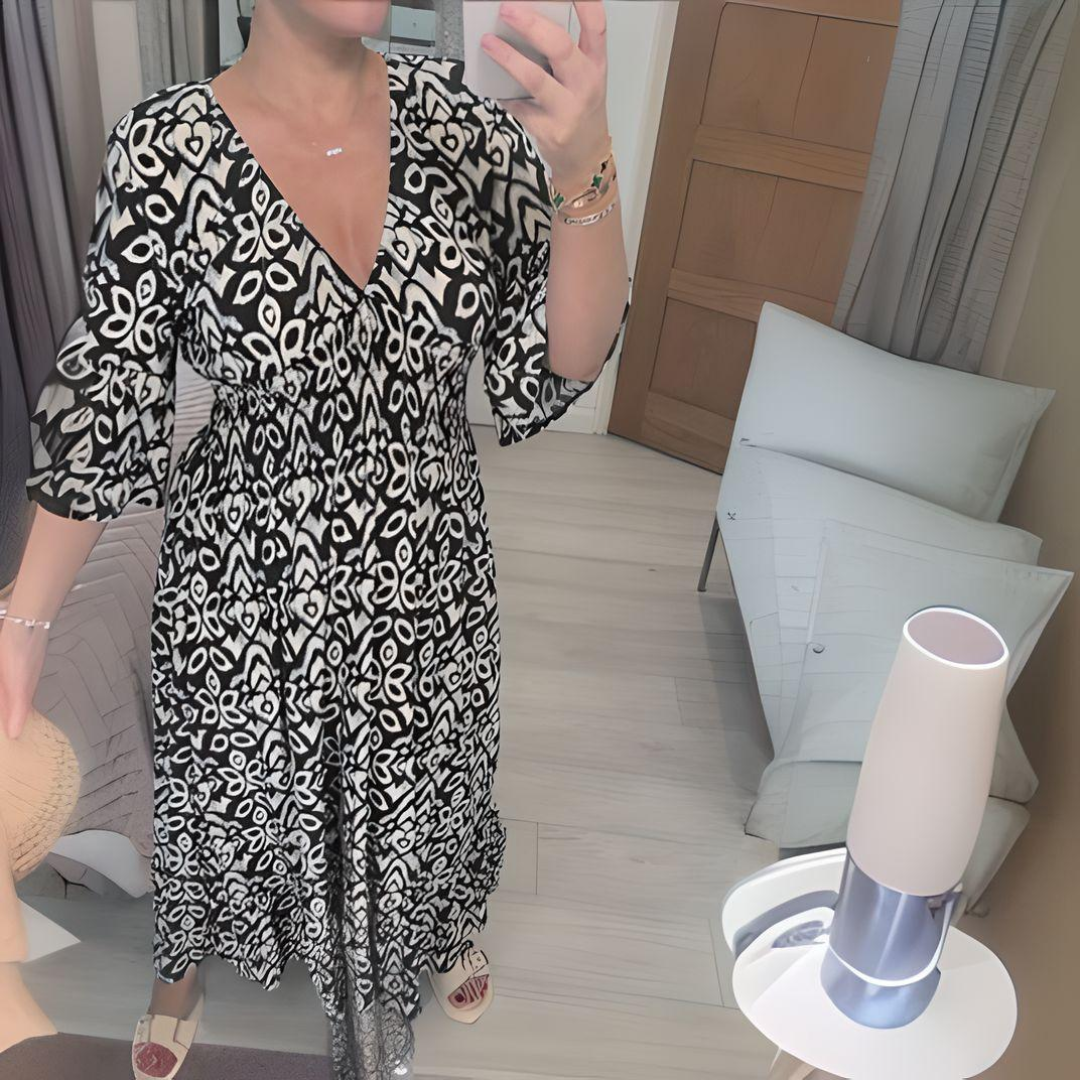 Uitlopende damesjurk met boho-print