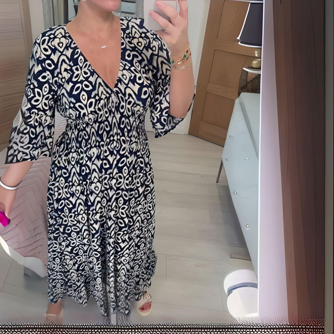 Uitlopende damesjurk met boho-print