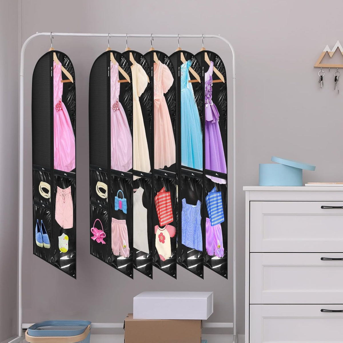 Unisex kledinghoezen en pakhoezen - set van 5 stuks met transparante vakken & ophanglus voor opvouwen