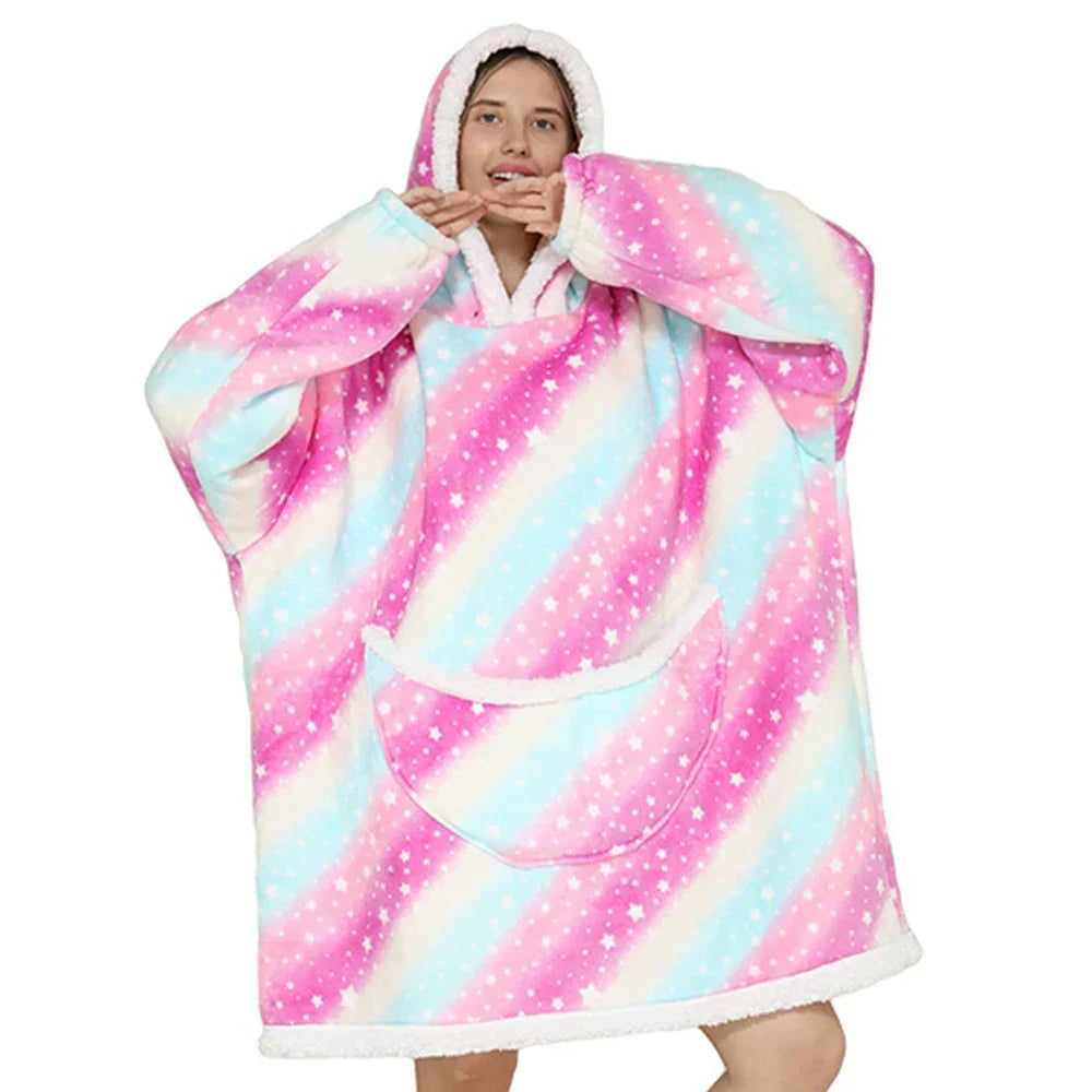 Unisex Oversized Draagbare Deken met Capuchon & Zakken