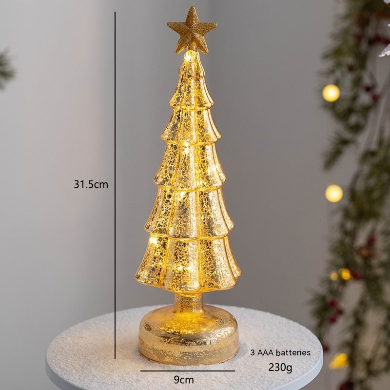 Verlichte tafelkerstboom in glaslook met led-lampjes en sterpiek