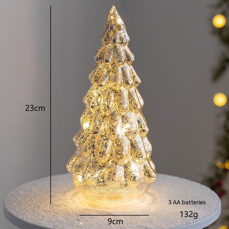 Verlichte tafelkerstboom in glaslook met led-lampjes en sterpiek