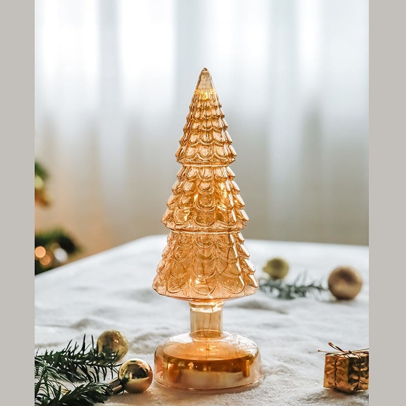 Verlichte tafelkerstboom in glaslook met led-lampjes en sterpiek