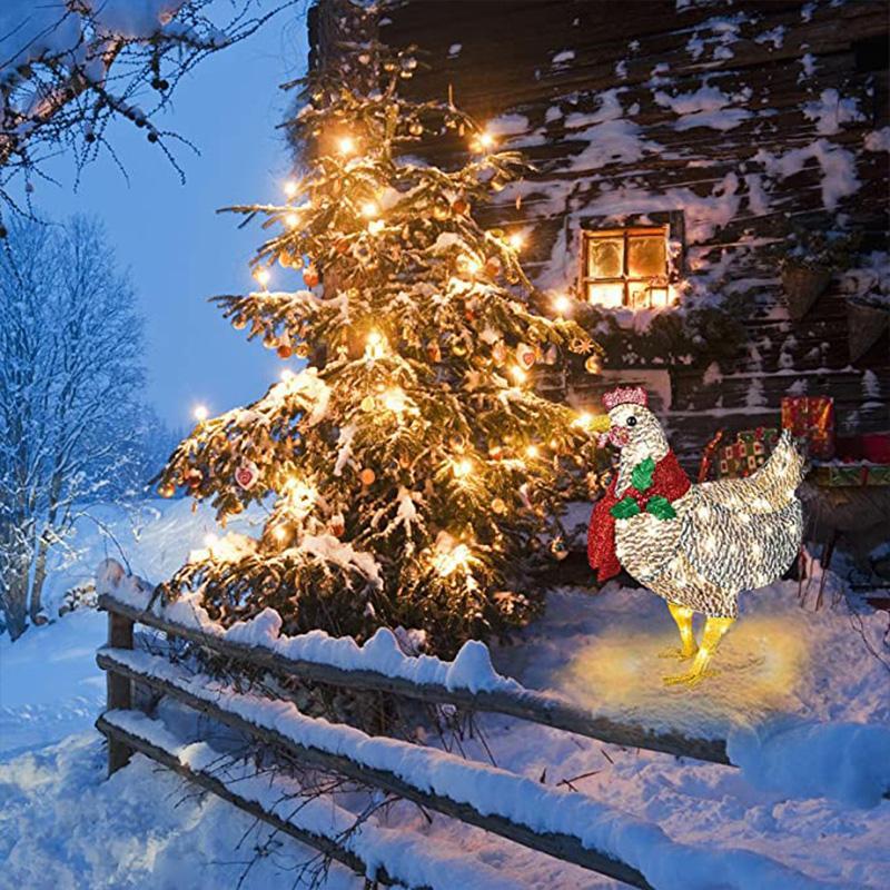 Verlichte kip met sjaal kerstdecoratie