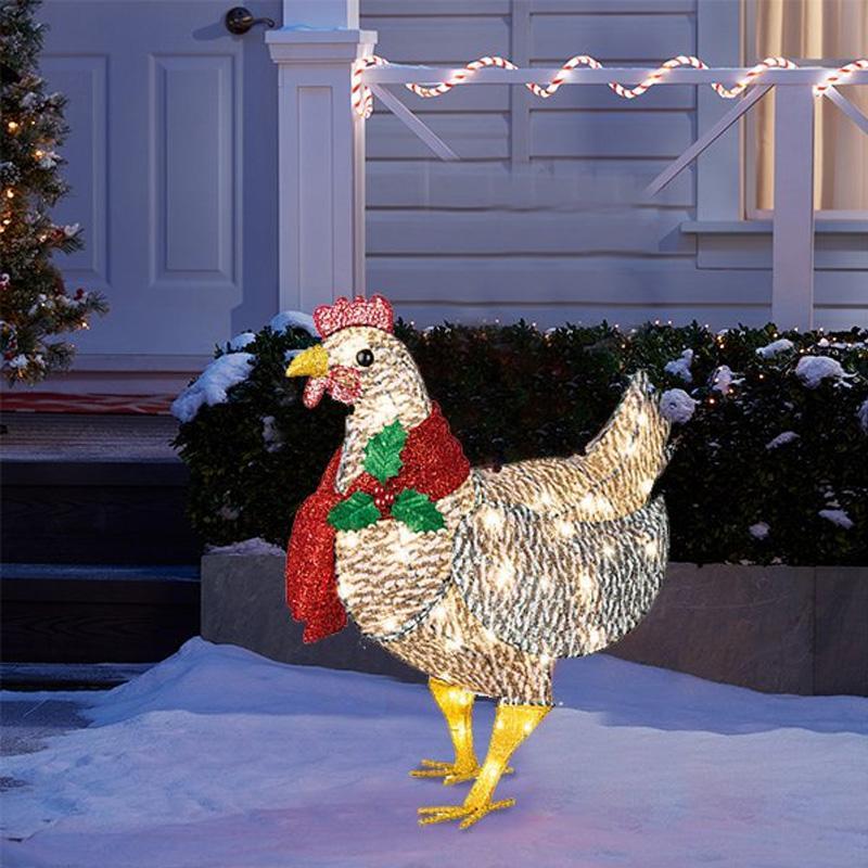Verlichte kip met sjaal kerstdecoratie