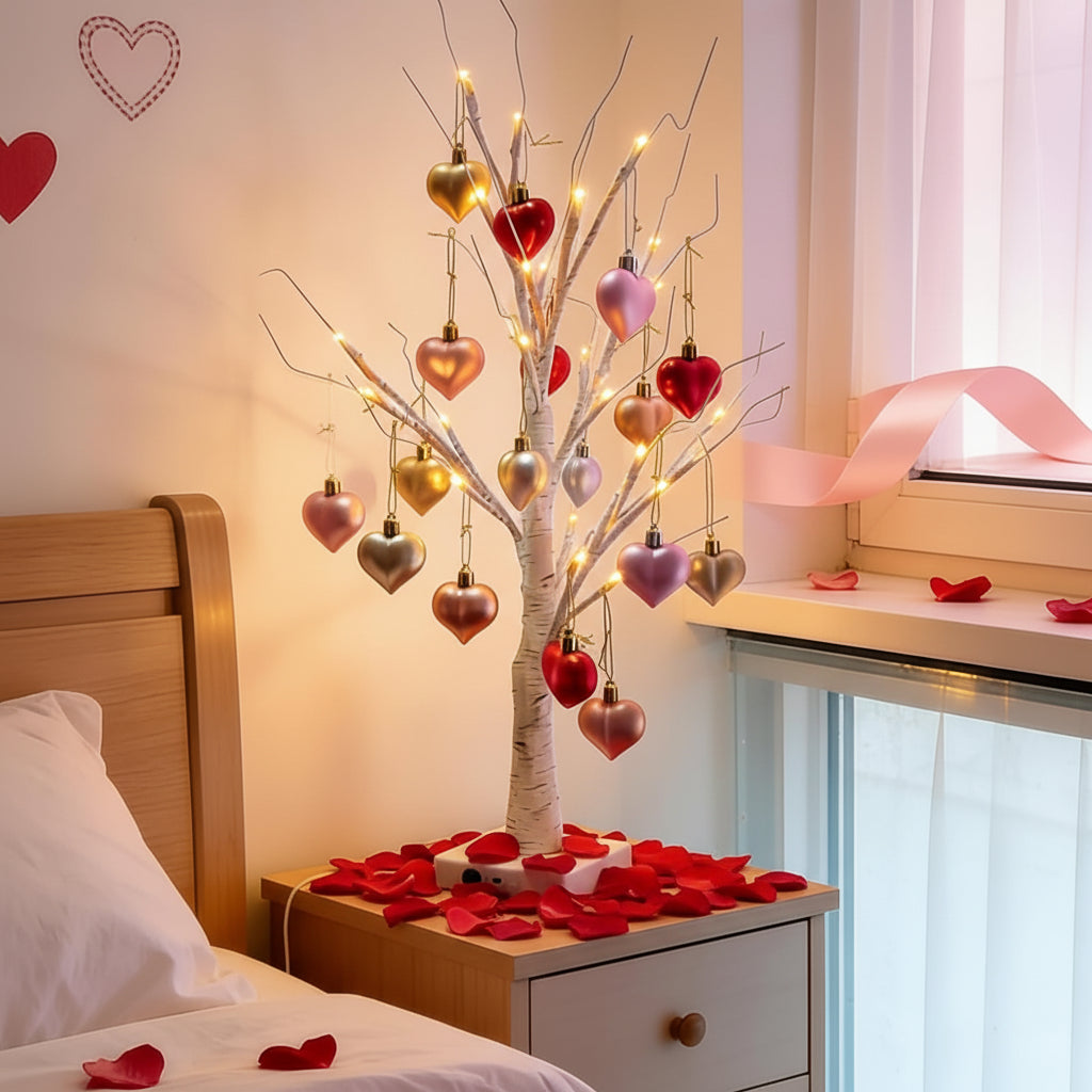 Verlichte Led-tafelboom met Harten voor Valentijnsdag Woondecoratie