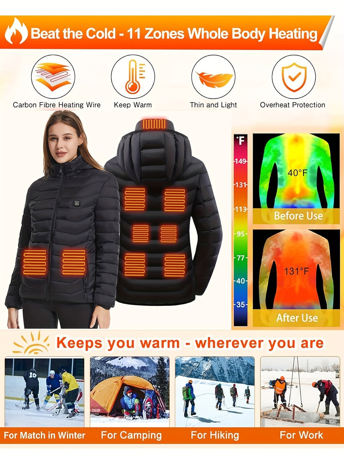 Verwarmbare jas voor dames – via USB oplaadbaar en lichtgewicht