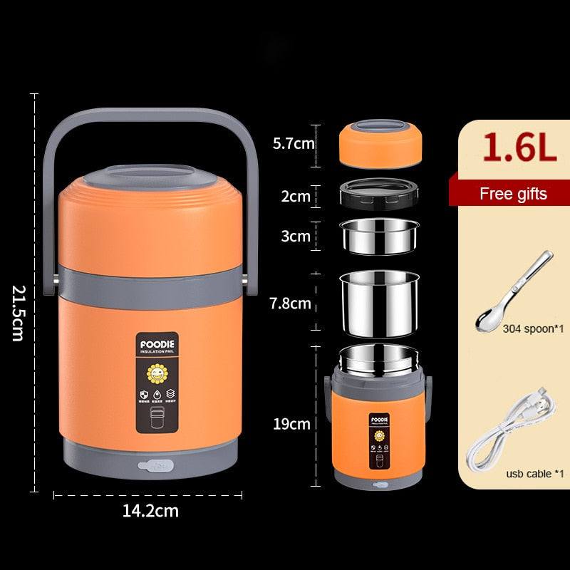 Verwarmbare USB-lunchbox | 304 roestvrij staal, draagbare maaltijdverwarmer