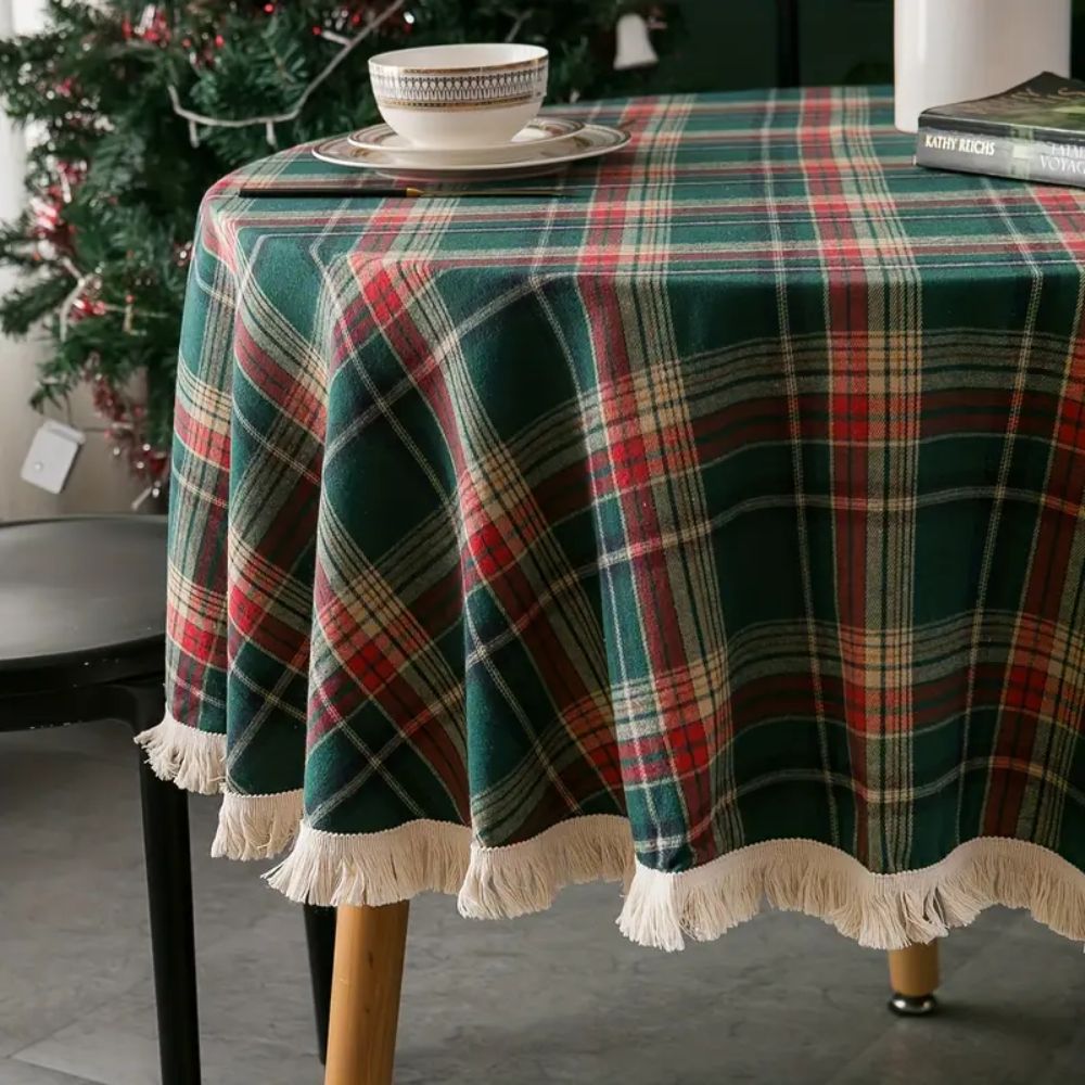Vintage rond feestelijk ruitjestafelkleed