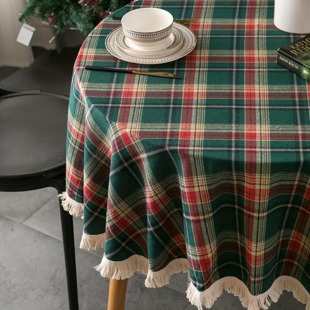 Vintage rond feestelijk ruitjestafelkleed