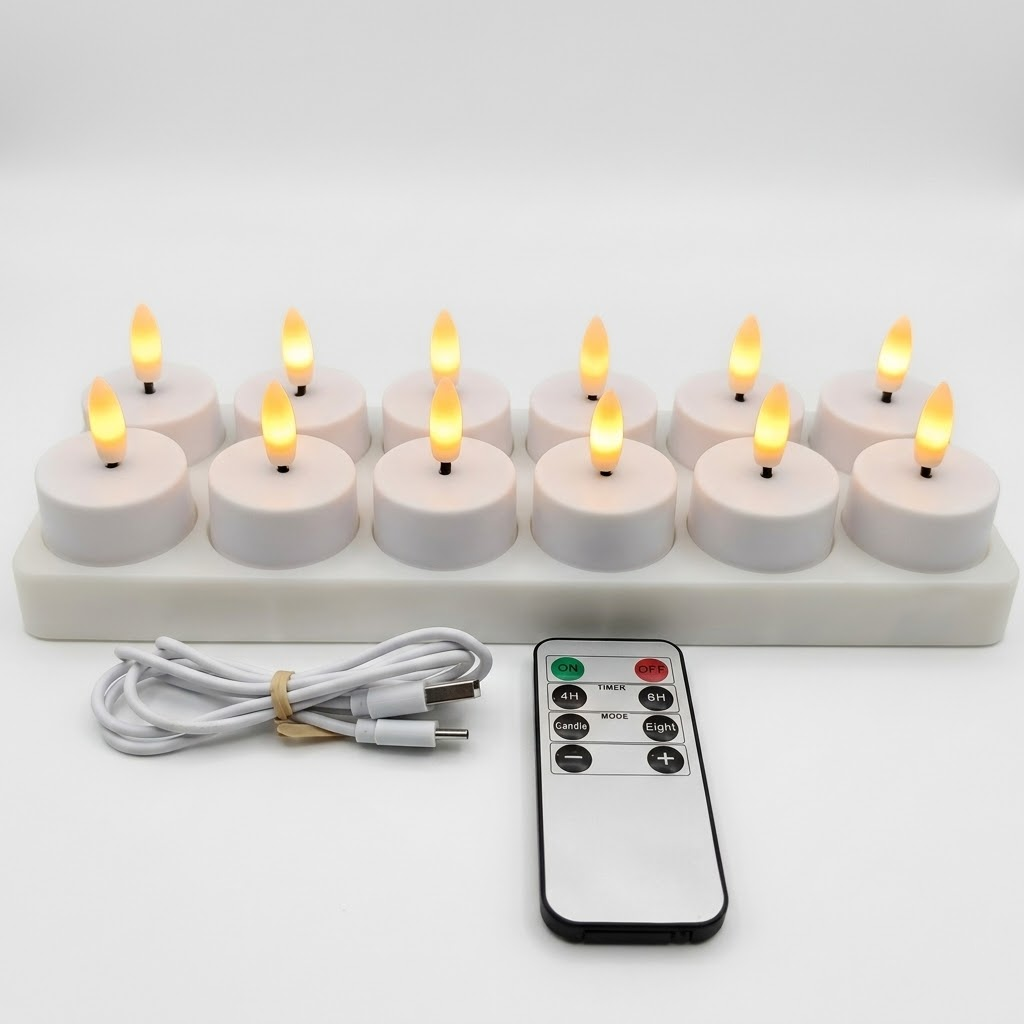 Vlamloze led-kaarsen set met afstandsbediening, timer en usb-herlaadbaar