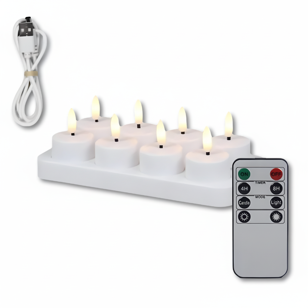 Vlamloze led-kaarsen set met afstandsbediening, timer en usb-herlaadbaar